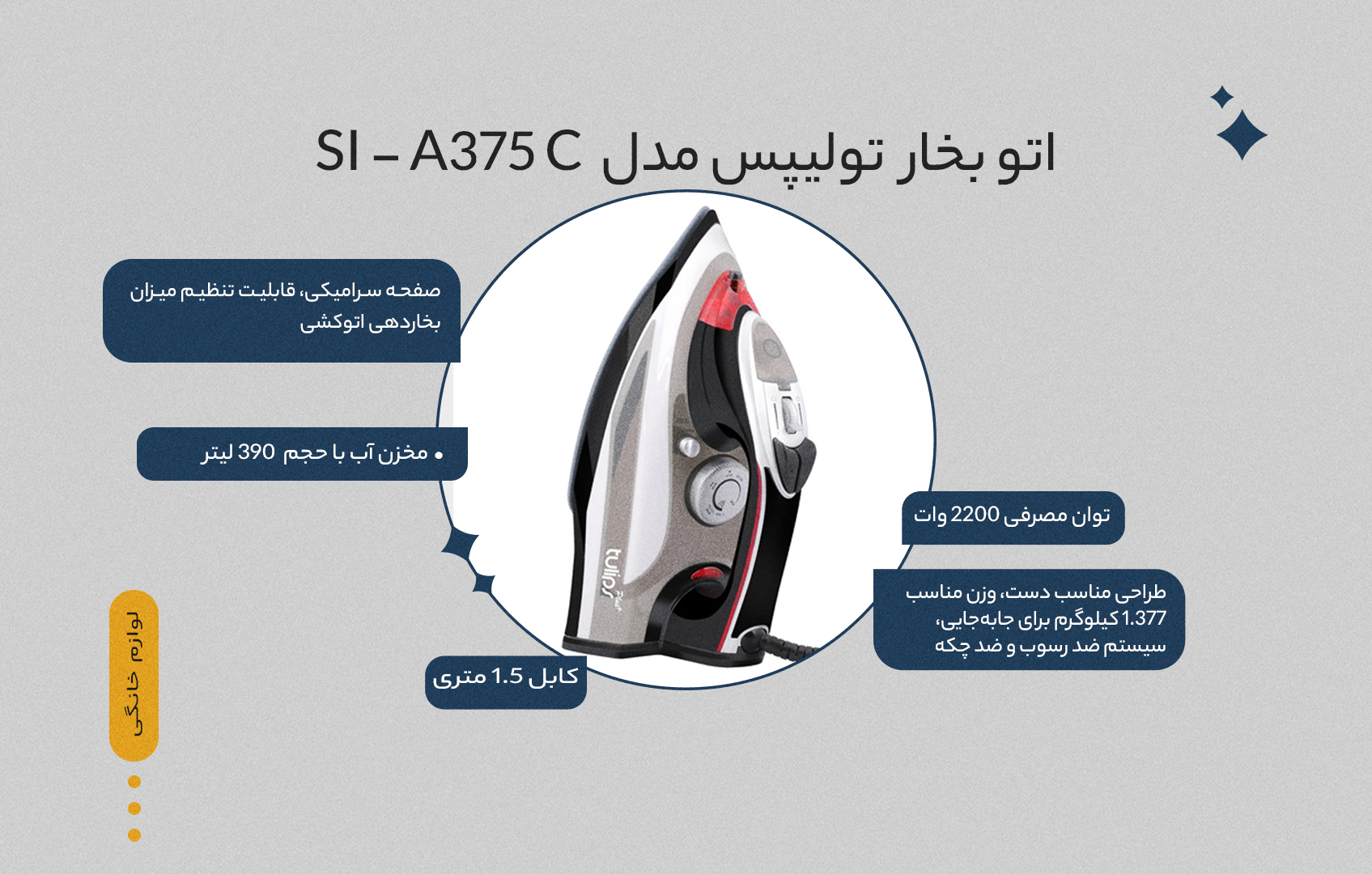 اتو بخار تولیپس مدل SI-A375 C