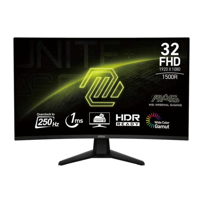 مانیتور خمیده گیمینگ 32 اینچ ام اس آی مدل MAG 32C6X، رزولوشن Full HD، پنل VA، نرخ بروزرسانی 250 هرتز، با نسبت تصویر 16:9، دارای پورت HDMI و DisplayPort و خروجی هدفون