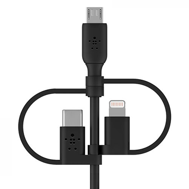 کابل تبدیل USB به لایتنینگ / micro USB / USB-C بلکین مدل CAC001bt1M طول 1 متر-مشکی