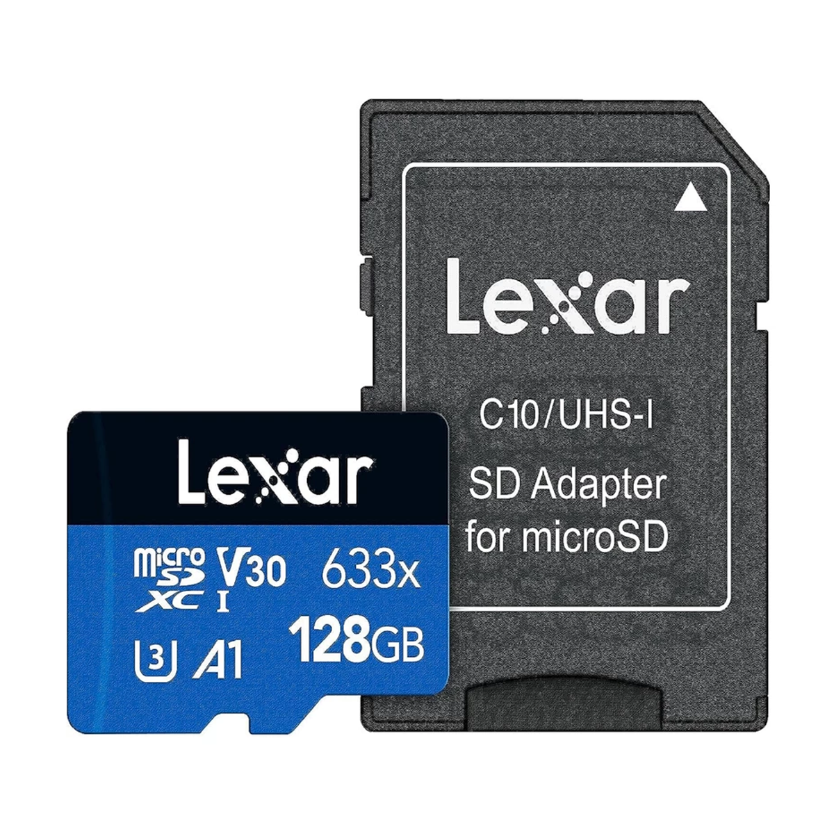 کارت حافظه microSDXC لکسار مدل 633X V30 A1 کلاس 10 استاندارد UHS-I U3 سرعت 100MBps ظرفیت 128 گیگابایت به همراه آداپتور