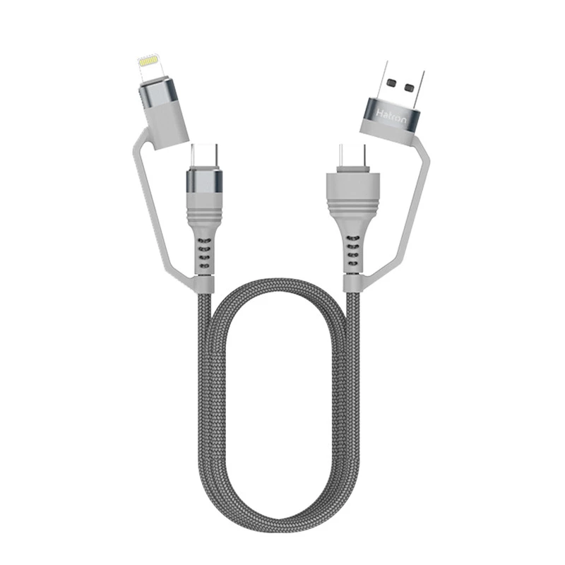 کابل تبدیل USB-USB-C به USB-C-لایتنینگ هترون مدل HC450P طول 1 متر-طوسی