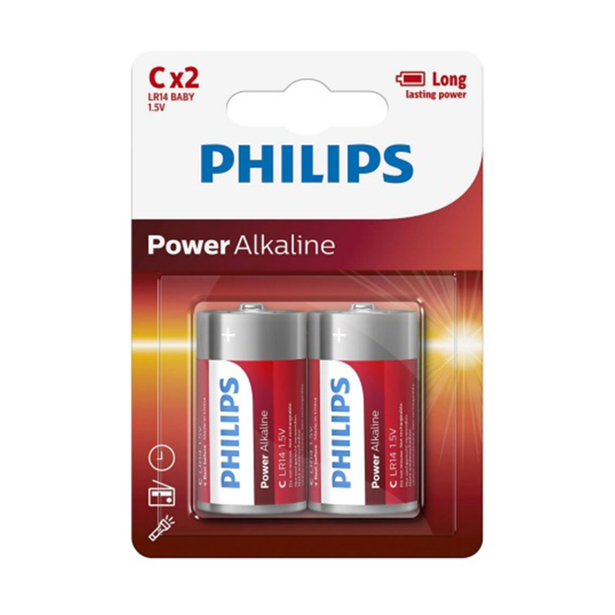 باتری سایز بزرگ فیلیپس مدل Power Alkaline C B2 بسته 2 عددی