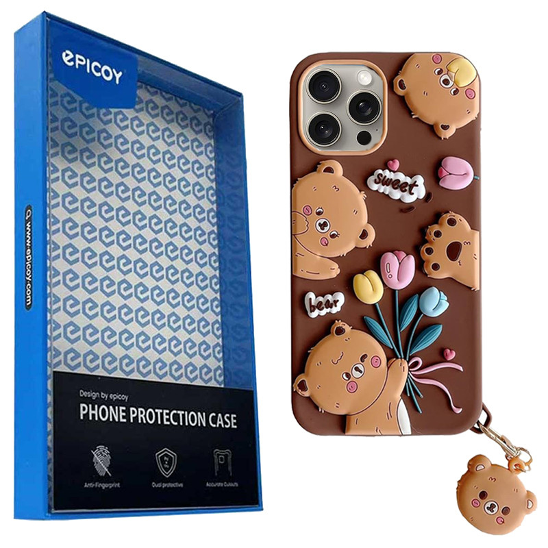 کاور گوشی اپل iPhone 15 Pro Max اپیکوی مدل Chubby Bear به همراه آویز-چند رنگ 