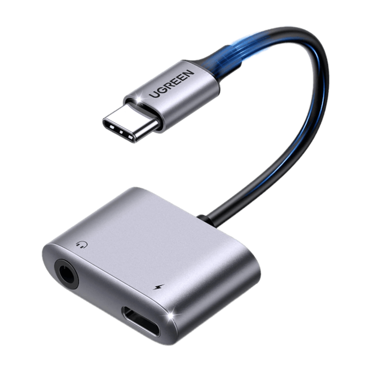 تبدیل USB-C Male به جک 3.5 میلی‌ متری و USB-C Female یوگرین مدل CM231 60164-طوسی