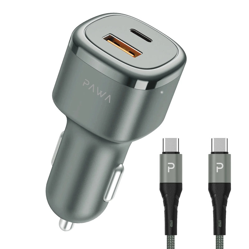 شارژر فندکی پاوا 50 وات مدل Solid Car Charger به همراه کابل تایپ سی-خاکستری