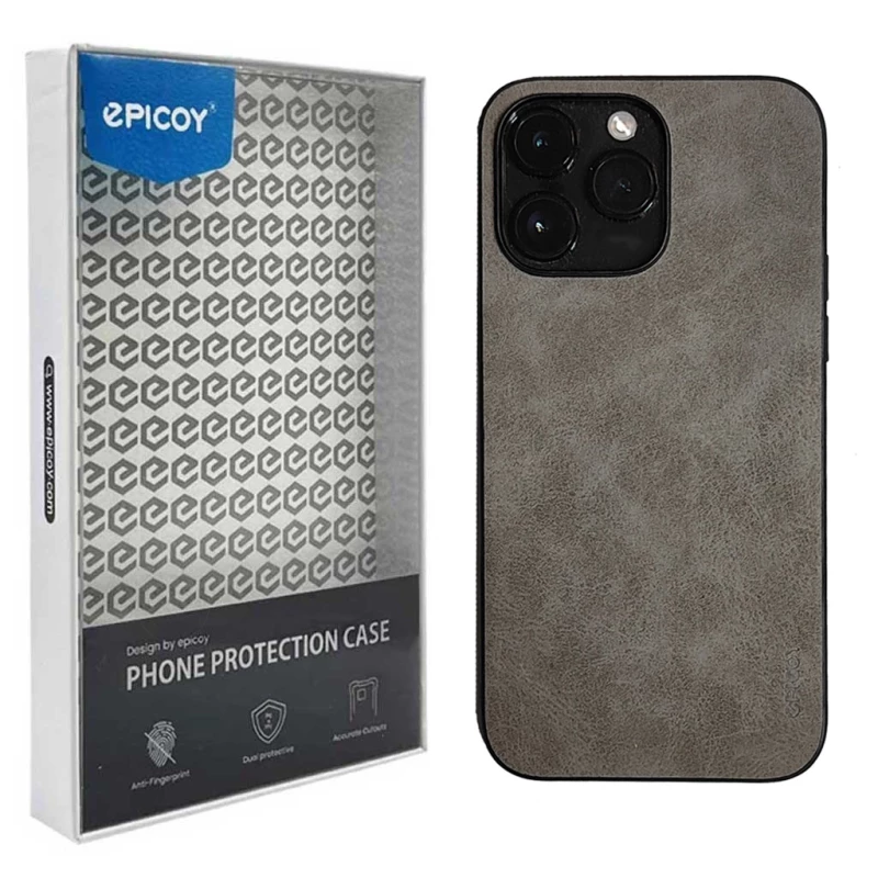 کاور گوشی اپل iPhone 13 Pro Max-14 Pro Max-15 Pro Max اپیکوی مدل Hrs Leather -خاکستری