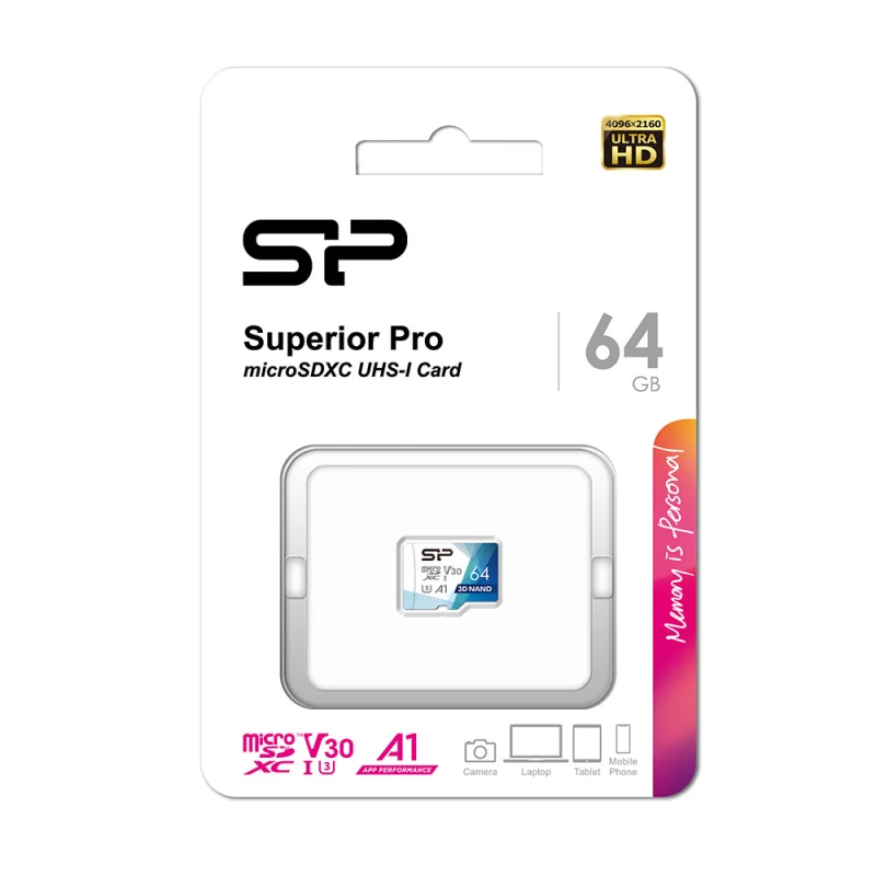 کارت حافظه microSDXC سیلیکون پاور مدل Superior Pro V30 A1 کلاس 10 استاندارد UHS-I U3 سرعت 100MBps ظرفیت 64 گیگابایت-سفید