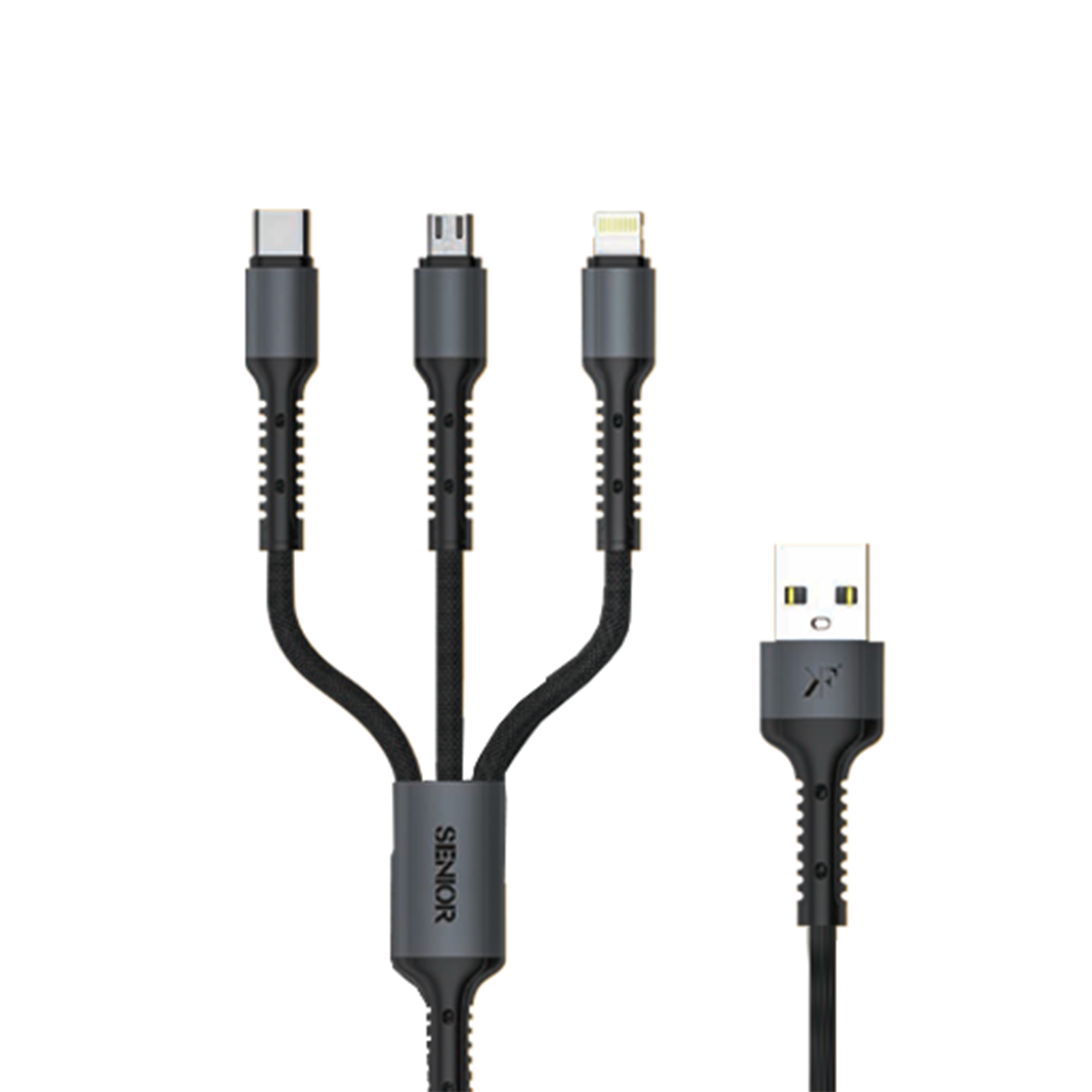 کابل تایپ سی، میکرو USB و لایتنینگ کی اف سنیور مدل U-33 طول 1.2 متر-مشکی