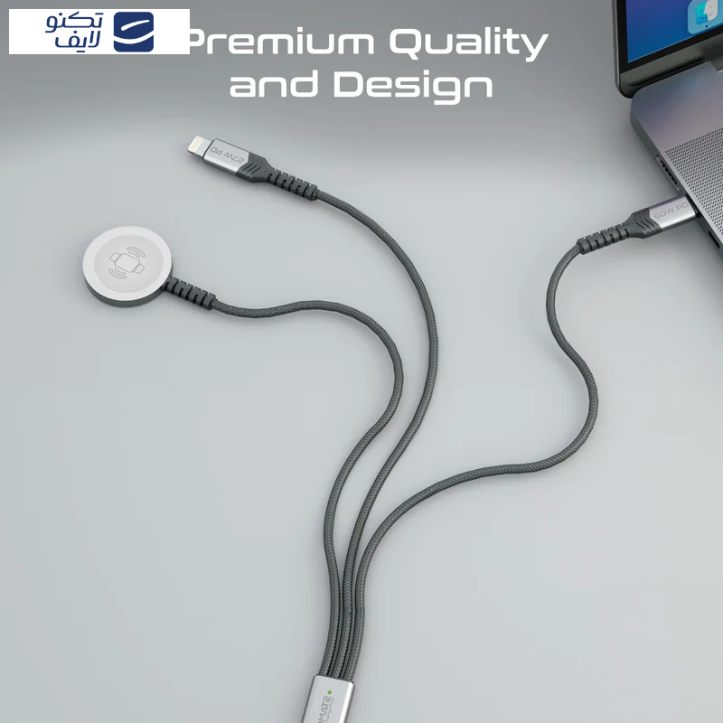 کابل تبدیل USB-C به USB-C/ پد شارژ اپل واچ/ لایتنینگ پرومیت مدل ICHARGE-TRIO طول 1.5 متر