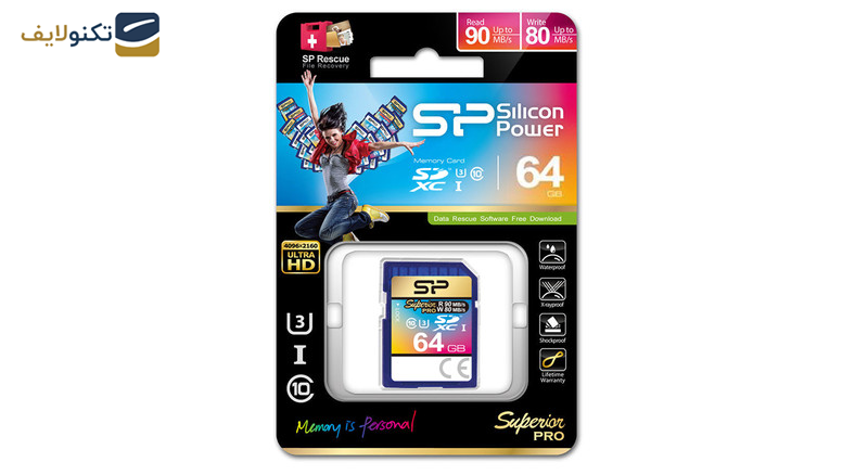 کارت حافظه SDXC سیلیکون پاور مدل Superior Pro کلاس 10 استاندارد UHS-I U3 سرعت 90MBps ظرفیت 64 گیگابایت