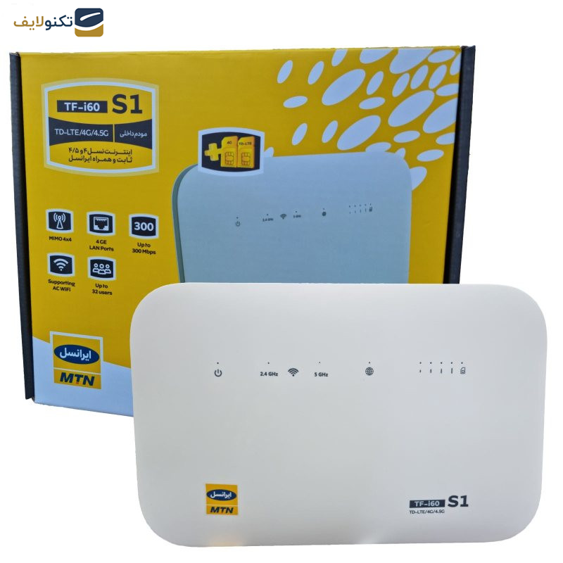 مودم 4G/TD-LTE ایرانسل مدل TF-i60 S1 به همراه سیم کارت و 50 گیگابایت اینترنت 1 ماهه