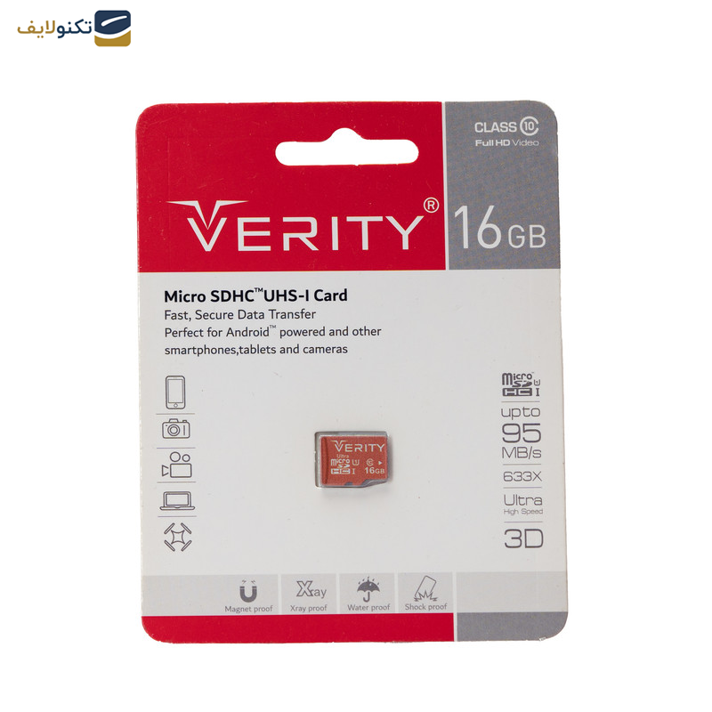 کارت حافظه microSDXC وریتی مدل 633X کلاس 10 استاندارد UHS-I سرعت 95MBps ظرفیت 16 گیگابایت