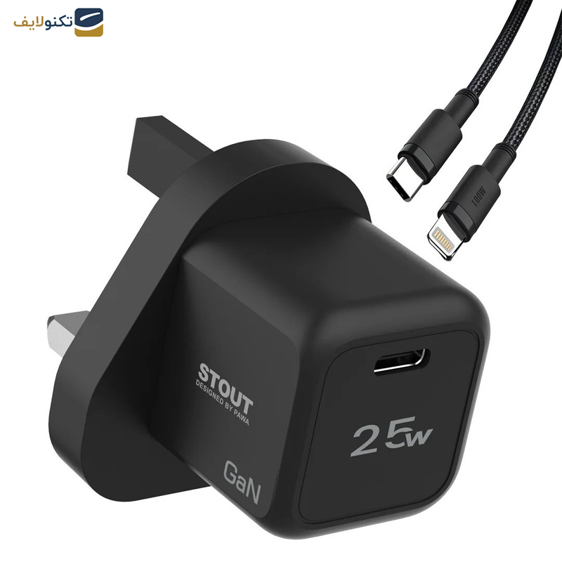 شارژر دیواری 25 وات پاوا مدل Stout Gan Travel Charger به همراه کابل USB-C به لایتنینگ 