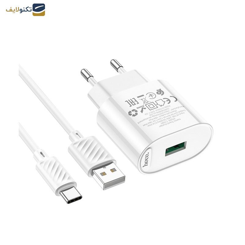 شارژر دیواری 18 وات هوکو مدل C109A به همراه کابل تبدیل usb-c