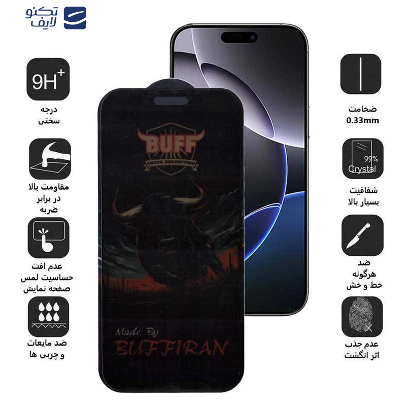 محافظ صفحه نمایش حریم شخصی بوف مدل BullRun Privacy Pro-G مناسب برای گوشی موبایل اپل iPhone 16 Pro