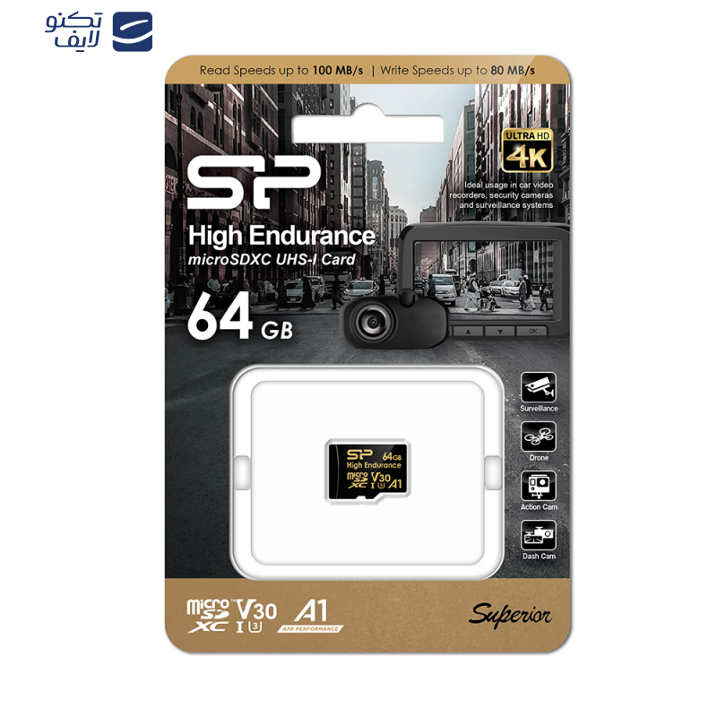 کارت حافظه microSDHC سیلیکون پاور مدل Golden series Superior کلاس 10 استاندارد UHS-I U3 سرعت 10MBps ظرفیت 64 گیگابایت