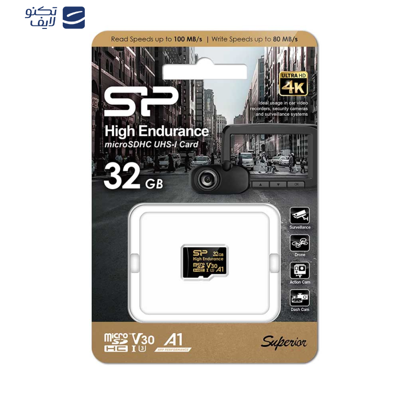 کارت حافظه microSDHC سیلیکون پاور مدل Golden series Superior کلاس 10 استاندارد UHS-I U3 سرعت 10MBps ظرفیت 32 گیگابایت