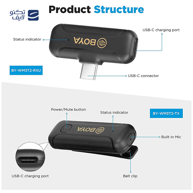 gallery-میکروفن بی سیم یقه ای بویا مدل BY-WM3T2-U1 رابط تایپ سی copy.png
