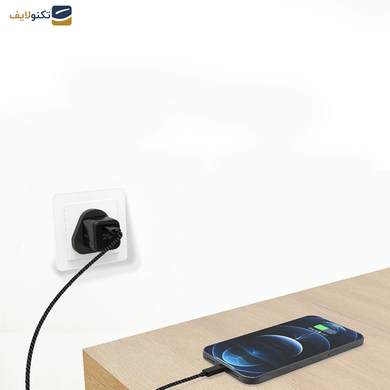 شارژر دیواری 25 وات پاوا مدل Stout Gan Travel Charger به همراه کابل USB-C به لایتنینگ 