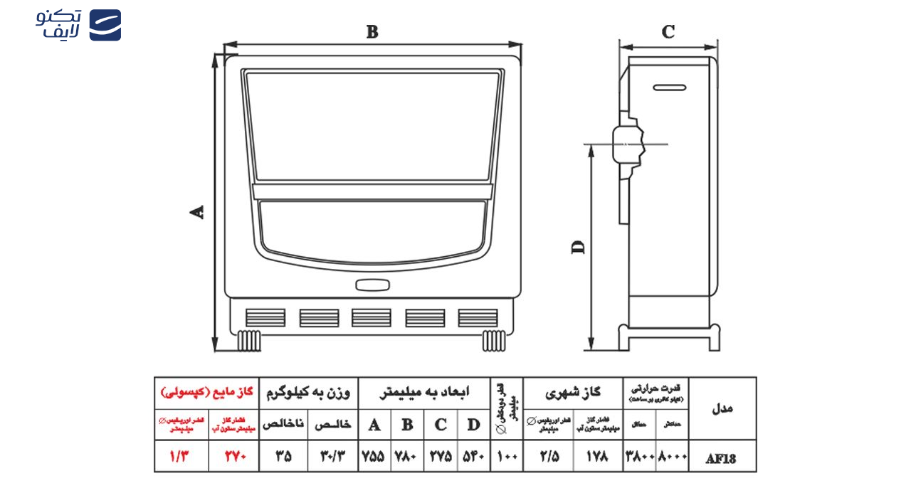 بخاری گازی نیک کالا مدل آفتاب AF18