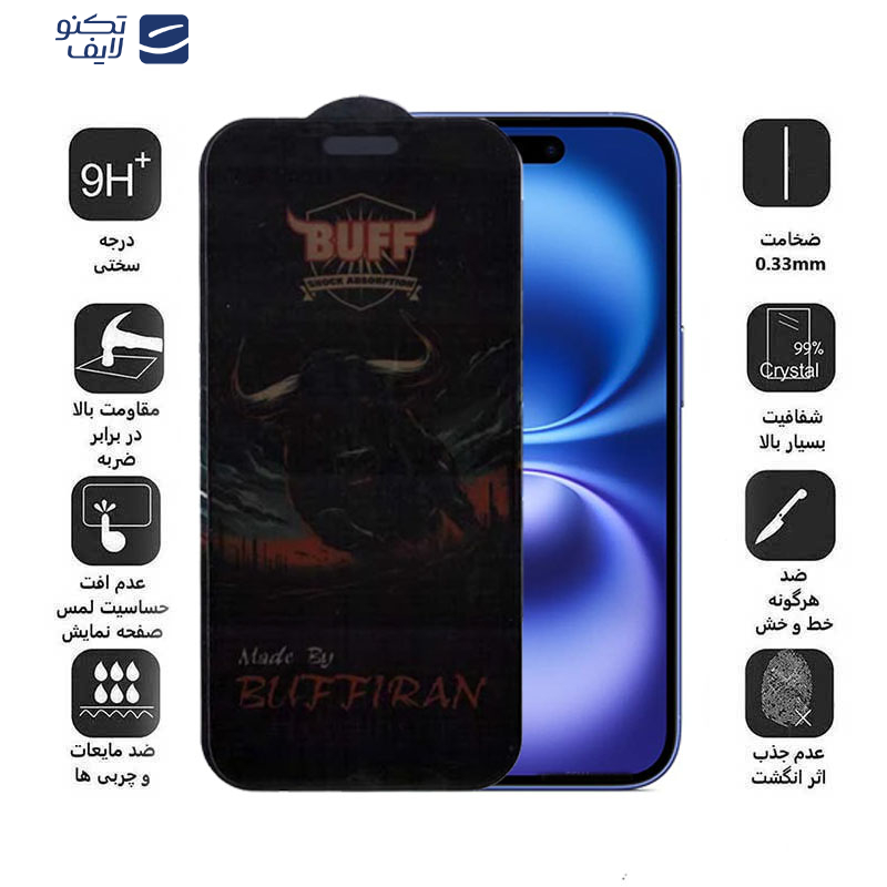 محافظ صفحه نمایش حریم شخصی بوف مدل BullRun Privacy Pro مناسب برای گوشی موبایل اپل iPhone 16/15