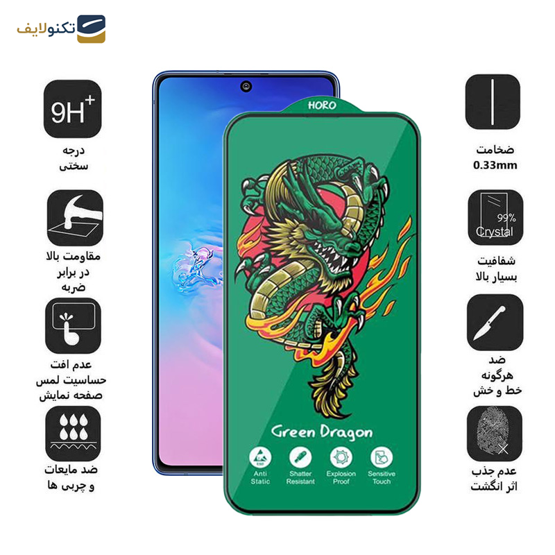 محافظ صفحه نمایش اِپیکوی مدل Green Dragon ExplosionProof مناسب برای گوشی موبایل سامسونگ Galaxy M62/F62/F54/Note10 Lite/S10 Lite