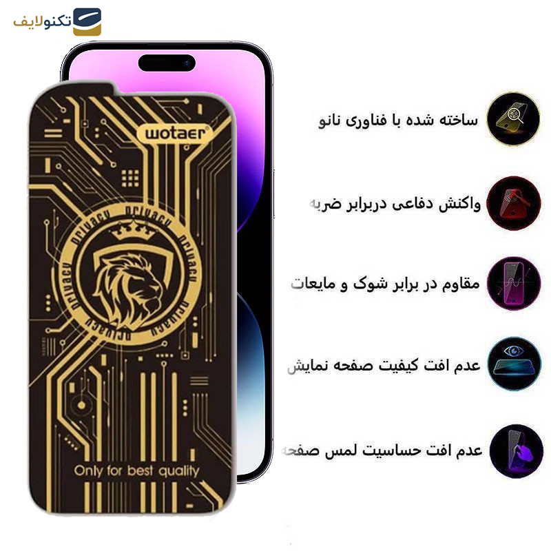 محافظ صفحه نمایش حریم شخصی اپیکوی مدل Wotaer Privacy مناسب برای گوشی موبایل اپل  iPhone 14 Pro Max