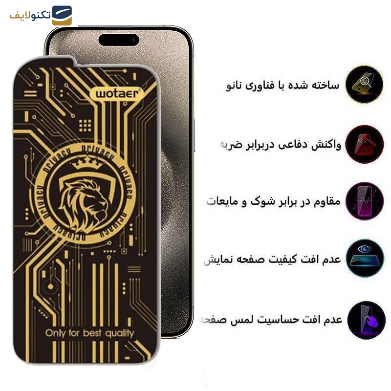 محافظ صفحه نمایش حریم شخصی اپیکوی مدل Wotaer Privacy مناسب برای گوشی موبایل اپل  iPhone 15 Pro Max