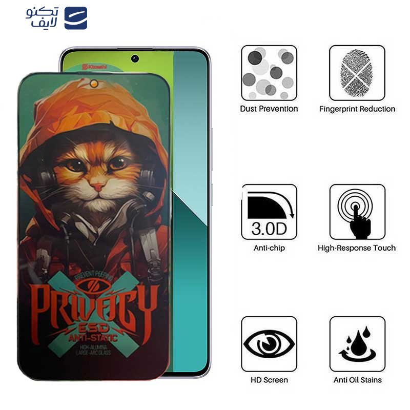 محافظ صفحه نمایش حریم شخصی اپیکوی مدل Privacy Hoodie Cat مناسب برای گوشی موبایل شیائومی Redmi Note 13 Pro 4G/5G/ Note 13 4G/5G /Note 13R Pro