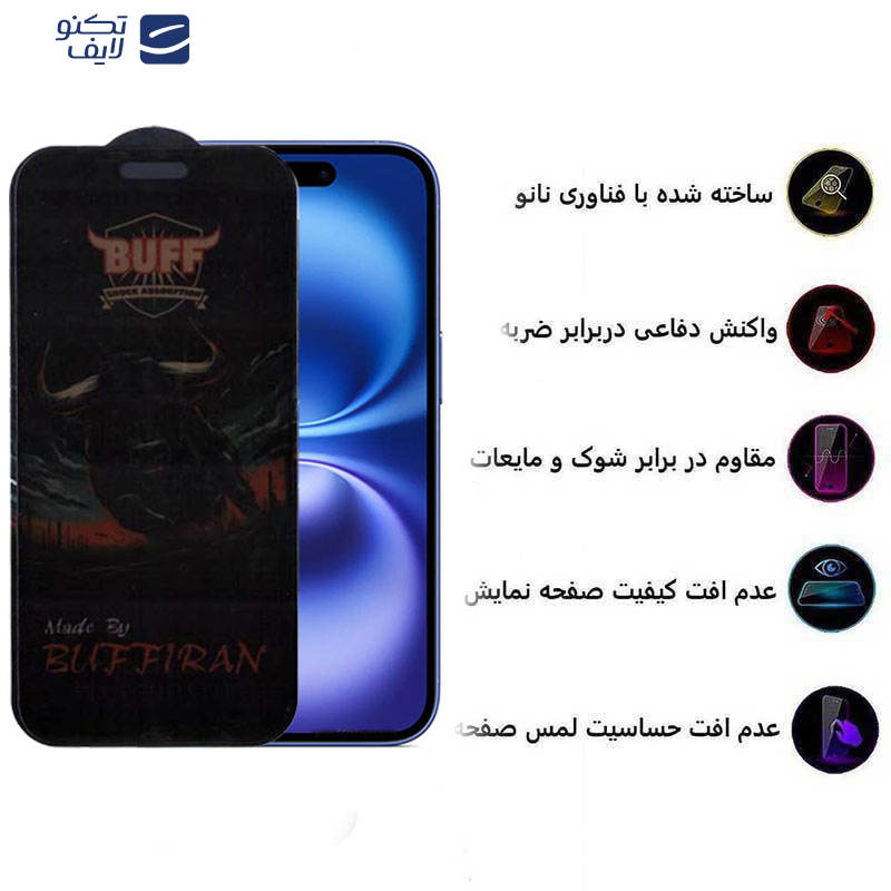 محافظ صفحه نمایش حریم شخصی بوف مدل BullRun Privacy Pro-G مناسب برای گوشی موبایل اپل iPhone 16 Plus