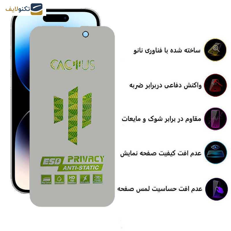 محافظ صفحه نمایش حریم شخصی اپیکوی مدل Cactus-ESD-Privacy مناسب برای گوشی موبایل اپل iPhone 14 Pro