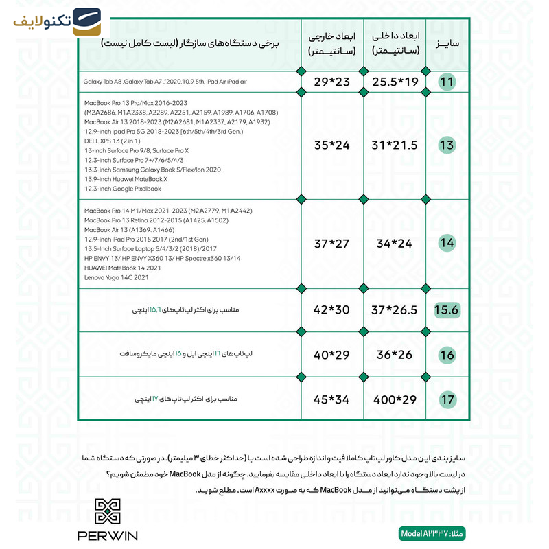 کاور لپ تاپ پِروین مدل LِD-23 مناسب برای مک بوک 15.3 اینچی به همراه کیف لوازم جانبی