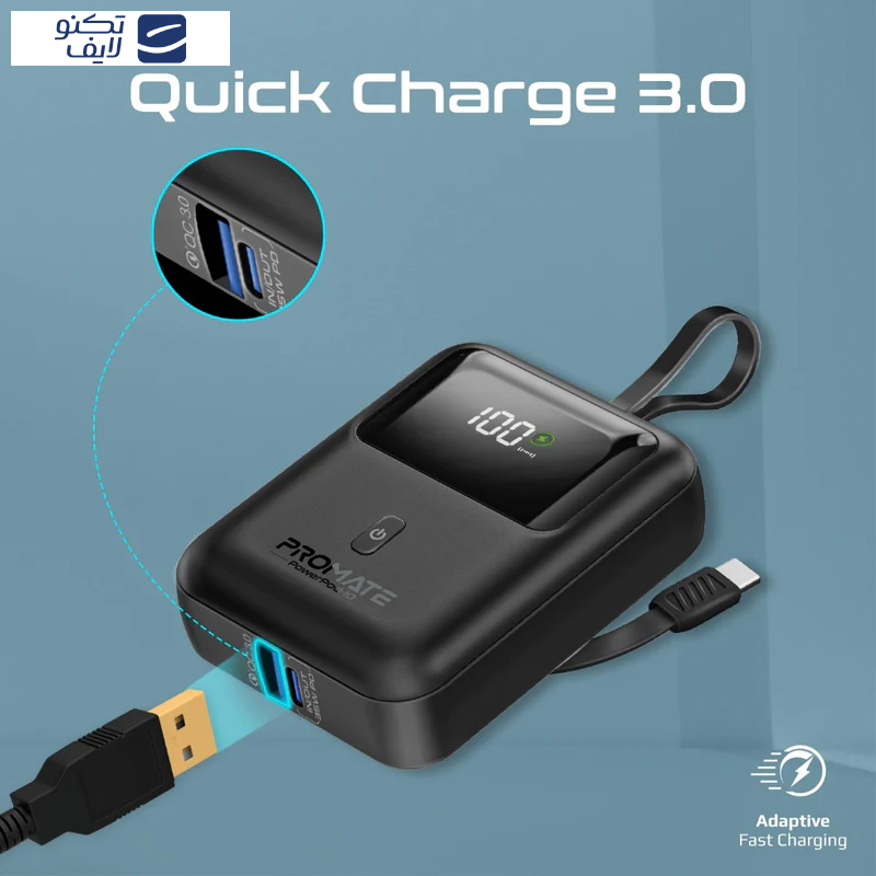 پاوربانک پرومیت مدل POWERPOD-10.BLK ظرفیت ۱۰۰۰۰ میلی‌آمپرساعت 