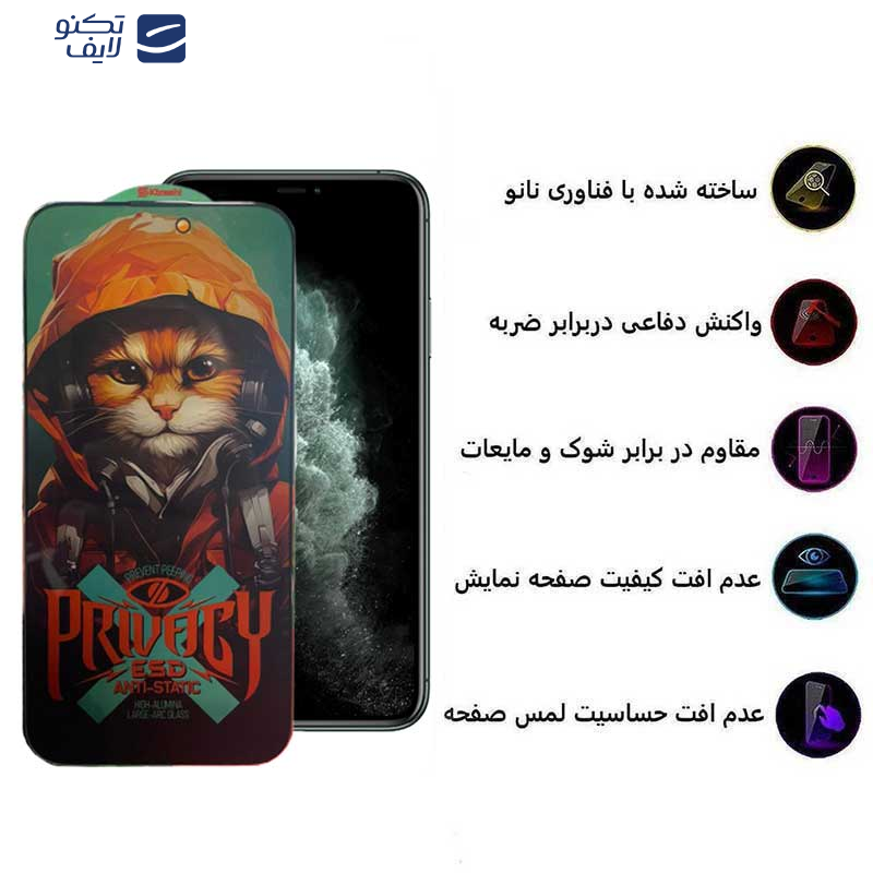 محافظ صفحه نمایش حریم شخصی اپیکوی مدل Hoodie Cat مناسب برای گوشی موبایل اپل  iPhone 11 Pro/ Xs /X