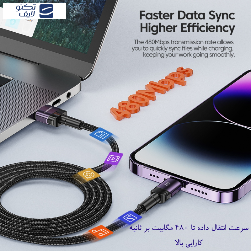 کابل تبدیل USB به لایتنینگ توکی مدل TQ-X12 طول 1 متر