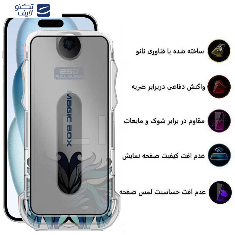 محافظ صفحه نمایش حریم شخصی اپیکوی مدل Lion Privacy Easy Install مناسب برای گوشی موبایل اپل iPhone 16/15/14 Pro به همراه کیت نصب