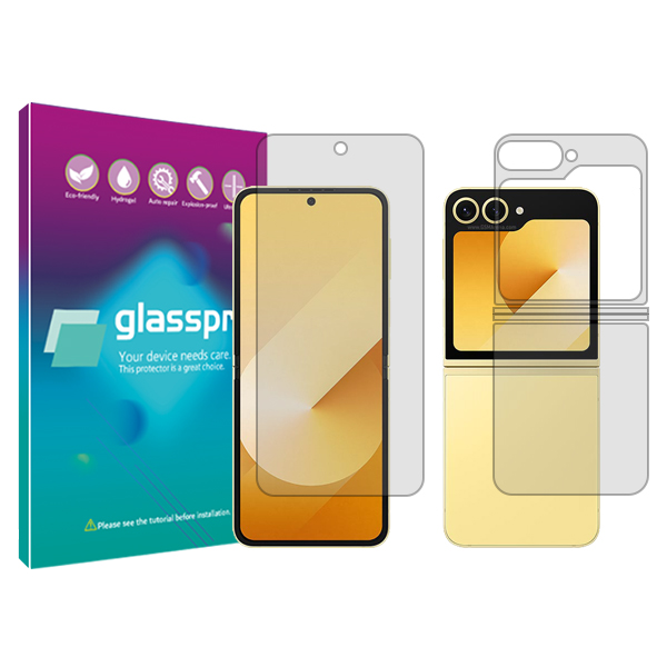 گلس گوشی سامسونگ Galaxy Z Flip6 به همراه محافظ پشت گوشی شفاف گلس پرو مدل Resistant