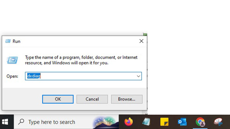 تایپ dxdiag در قسمت run ویندوز