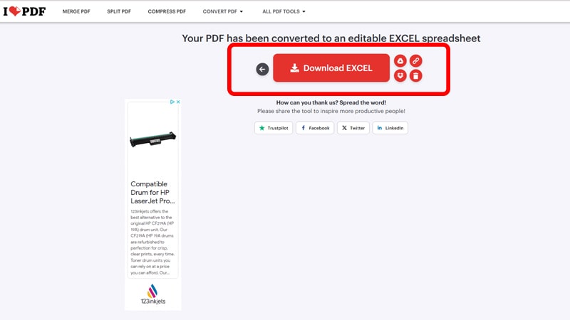 دانلود فایل اکسل در سایت ILovePDF